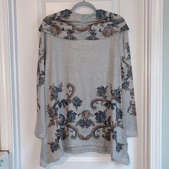 Cactus + Pearl Floral Paisley Cowl Neck Tunic Sweater - Picture 4 of 8